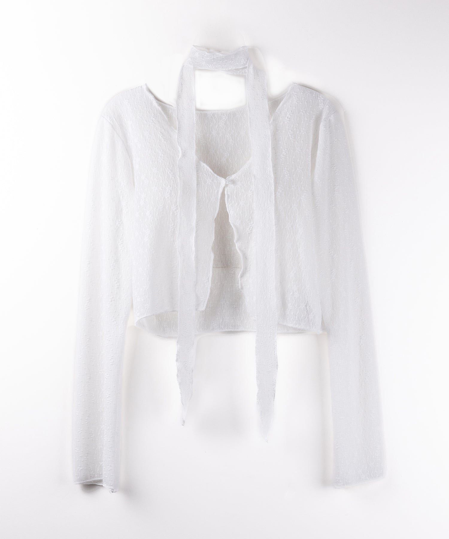 【 ２color ／ ２WAY 】チョーカーロングタイ付きショートシアーカーディガン ／ choker long tie set short sheer cardigan