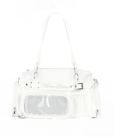 クリアポケット付きレタリング刺繍ショルダーバッグ ／ clear pocket lettering embroidery shoulder bag