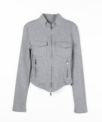 アウトポケットダブルジップスリムリブトップス ／ out pocket double zip slim ribbed tops