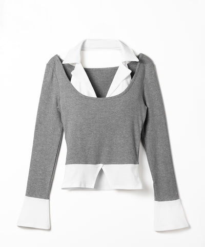 カットアウトフェイクレイヤード長袖Ｔシャツ ／ shirts like cutout fake layered long sleeve T-Shirt