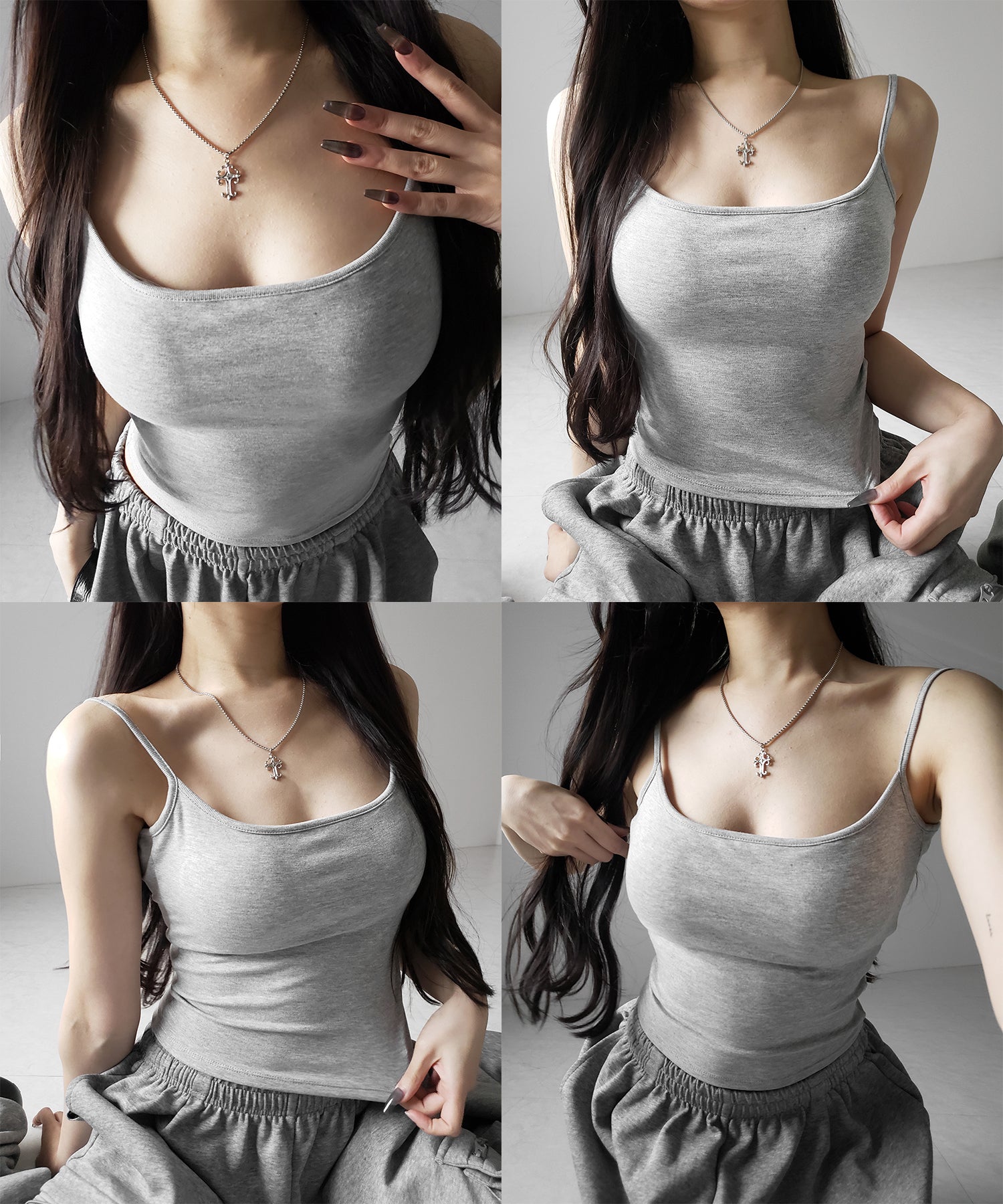 【 カップ付き 】スクエアネックストラップスリムキャミソール ／ square neck strap slim camisole