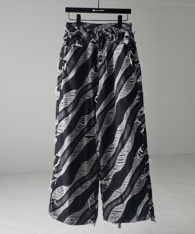 【 ２color ／ ４size 】バイカラーカットフリンジダメージワイドデニム ／ bicolor cut fringe damaged wide denim