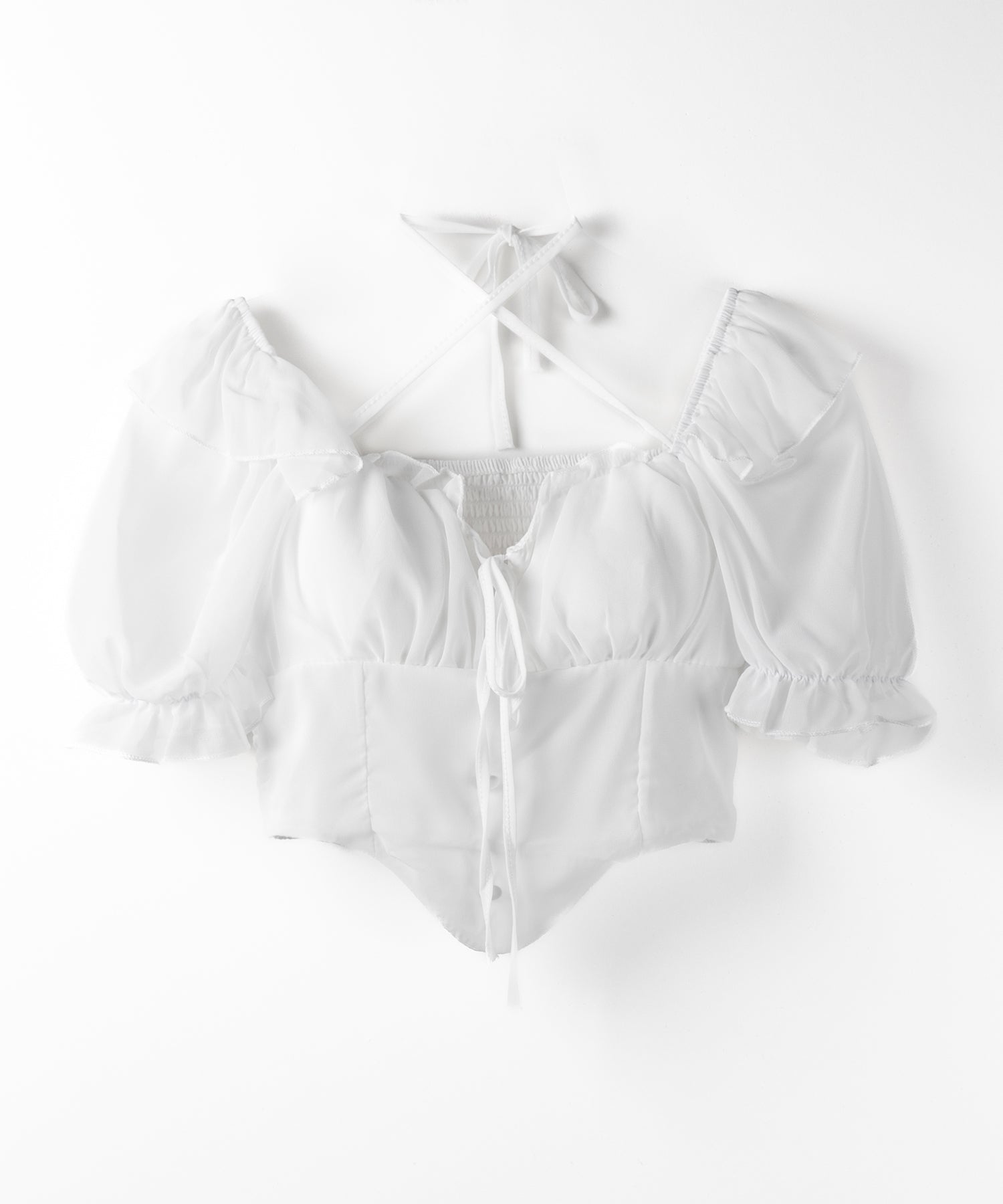 【 ２color ／ ２WAY 】フロントリボンクロスネック半袖シフォンブラウス ／ front ribbon cross neck short sleeve chiffon blouse
