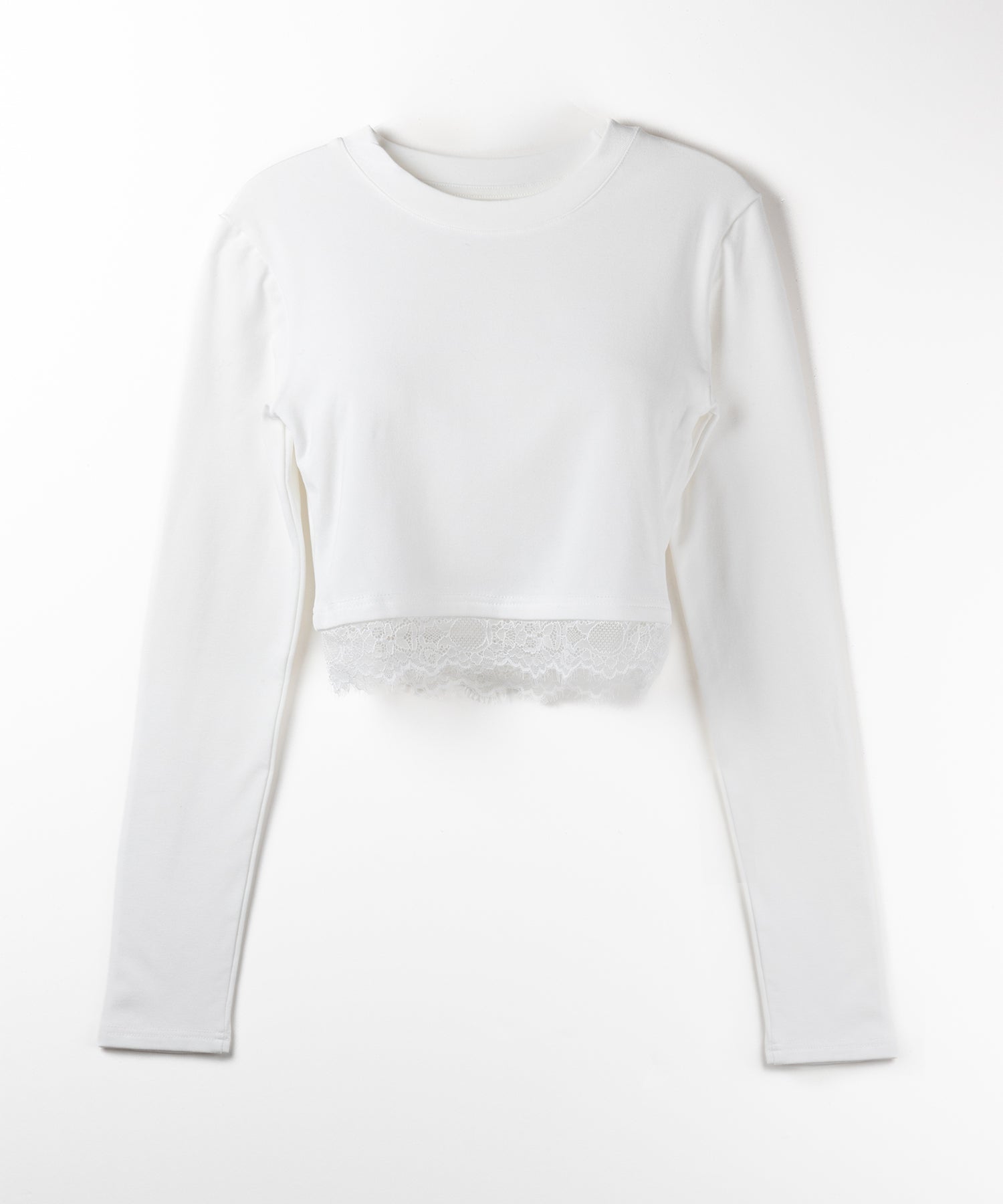 【 裏起毛 】裾レースドッキングショートＴシャツ ／ hem lace docking short Tee