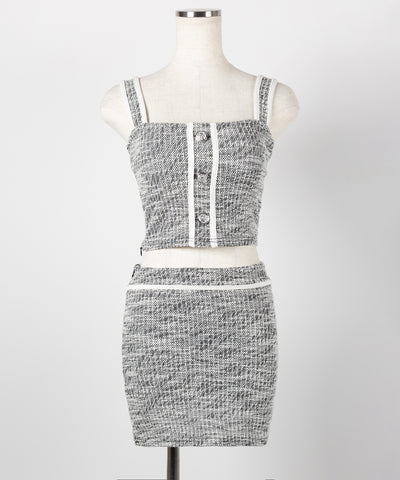 【 セットアップ】ツイードボタンショートビスチェ ＋ ミニスカート ＳＥＴ ／ 【 SETUP 】tweed button short buister ＋ mini skirt SET