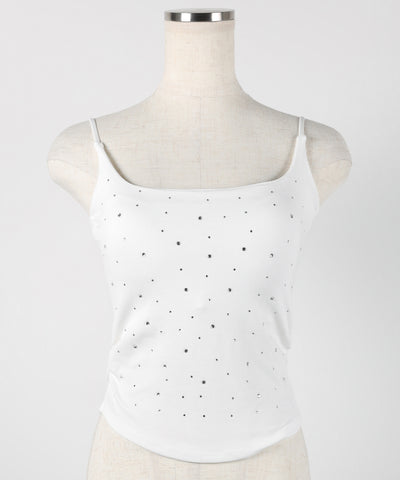 ラインストーンスクエアネックスリムキャミソール ／ Rhinestone square neck slim camisole