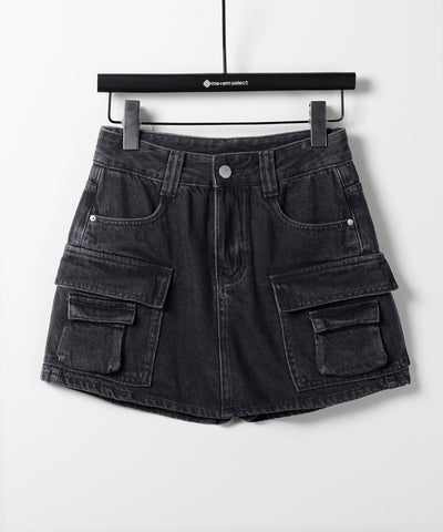 【 ３size ／ ２color 】ダブルポケットヴィンテージカーゴデニムミニスカパン ／ double pocket vintage cargo denim mini skirt pants