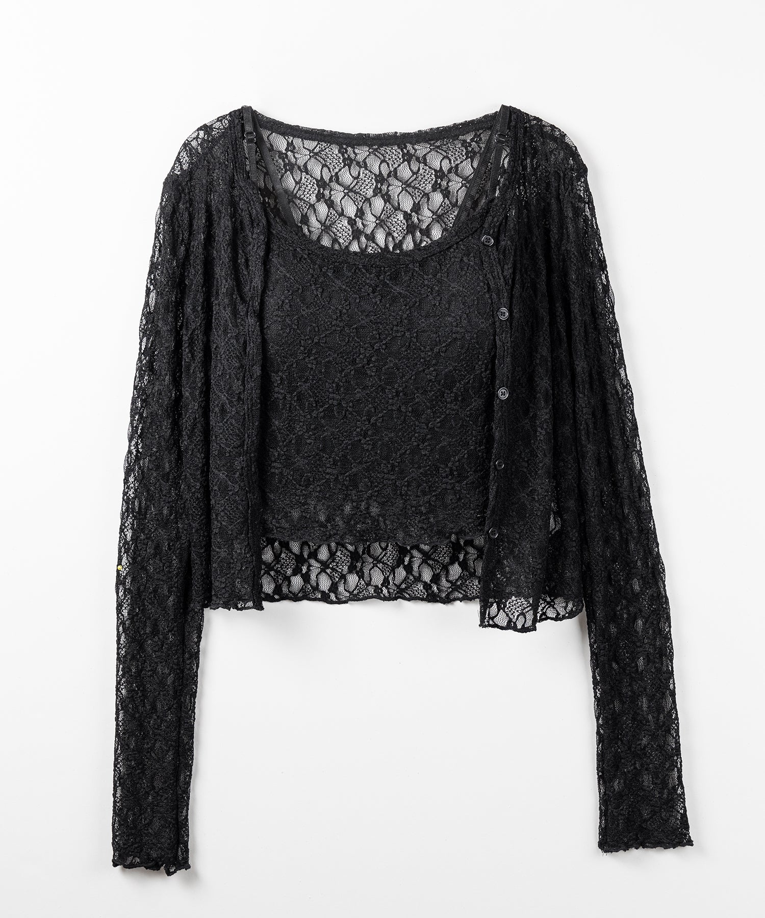 ストレッチレースメローキャミソール ＋ カーディガンセット ／stretch lace mellow camisole + cardigan set