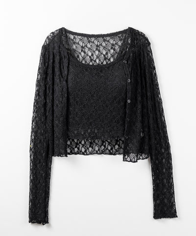 ストレッチレースメローキャミソール ＋ カーディガンセット ／stretch lace mellow camisole + cardigan set