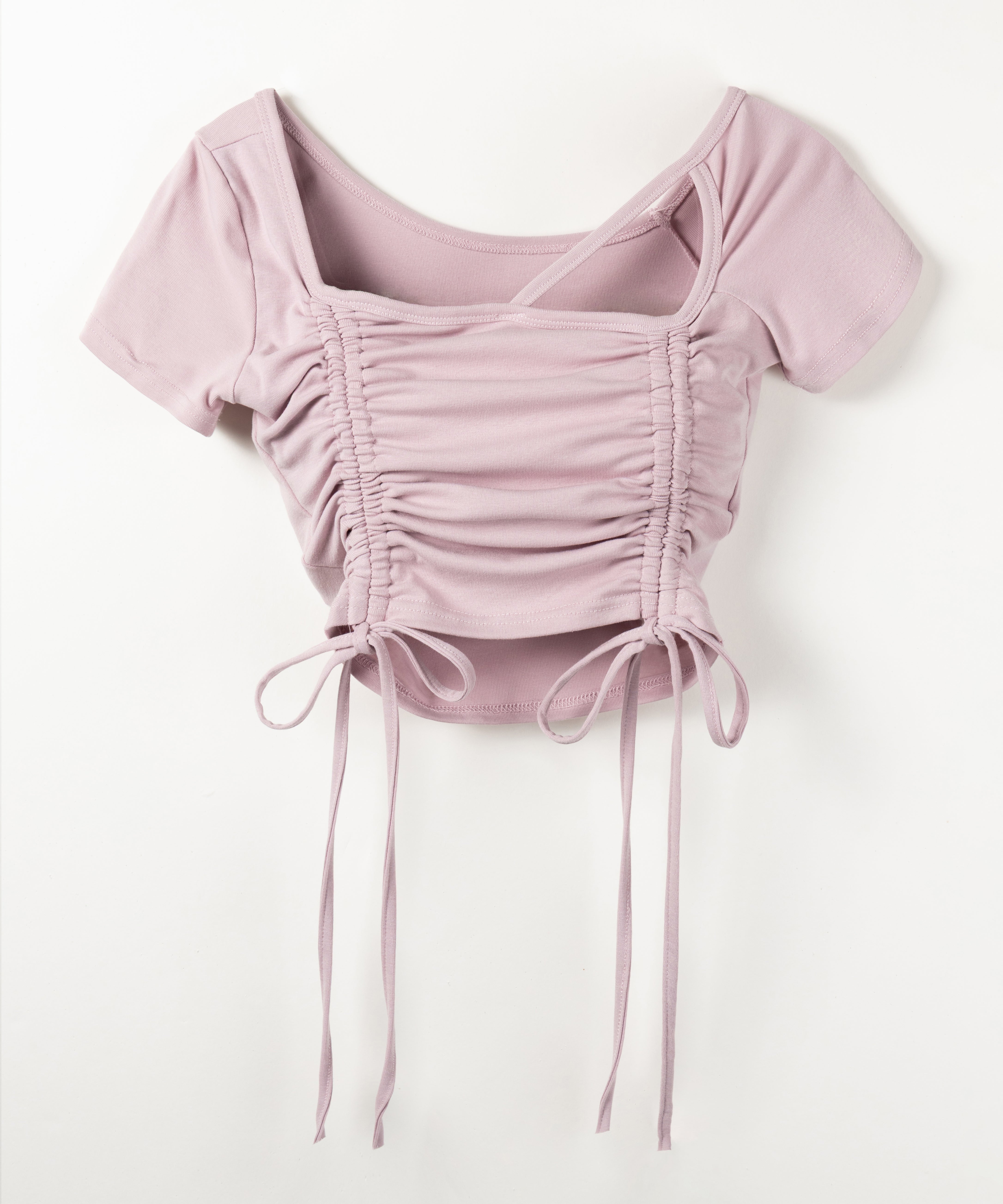 ダブルシャーリングリボンストラップＴシャツ ／ double shirring ribbon strap T-shirts