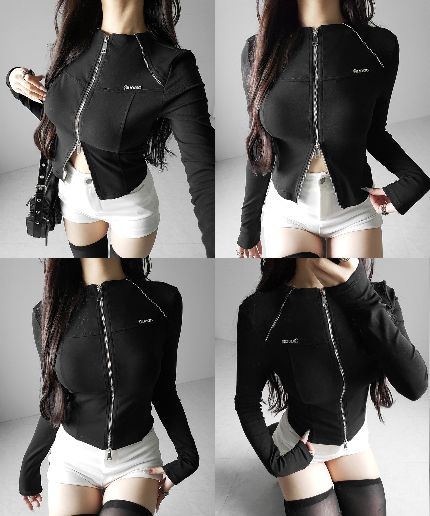 ダブルジップバイカースリムトップス ／ double zip biker slim tops