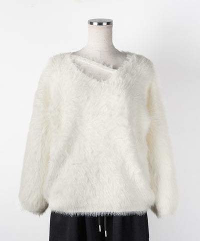 【 ３color 】ナナメストラップカットアウトシャギーニット ／ naname strap cutout shaggy knit