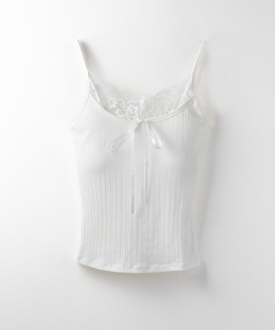 【 ３color ／ カップ付き 】フロントリボンレースドッキングキャミソール ／front ribbon lace docking camisole