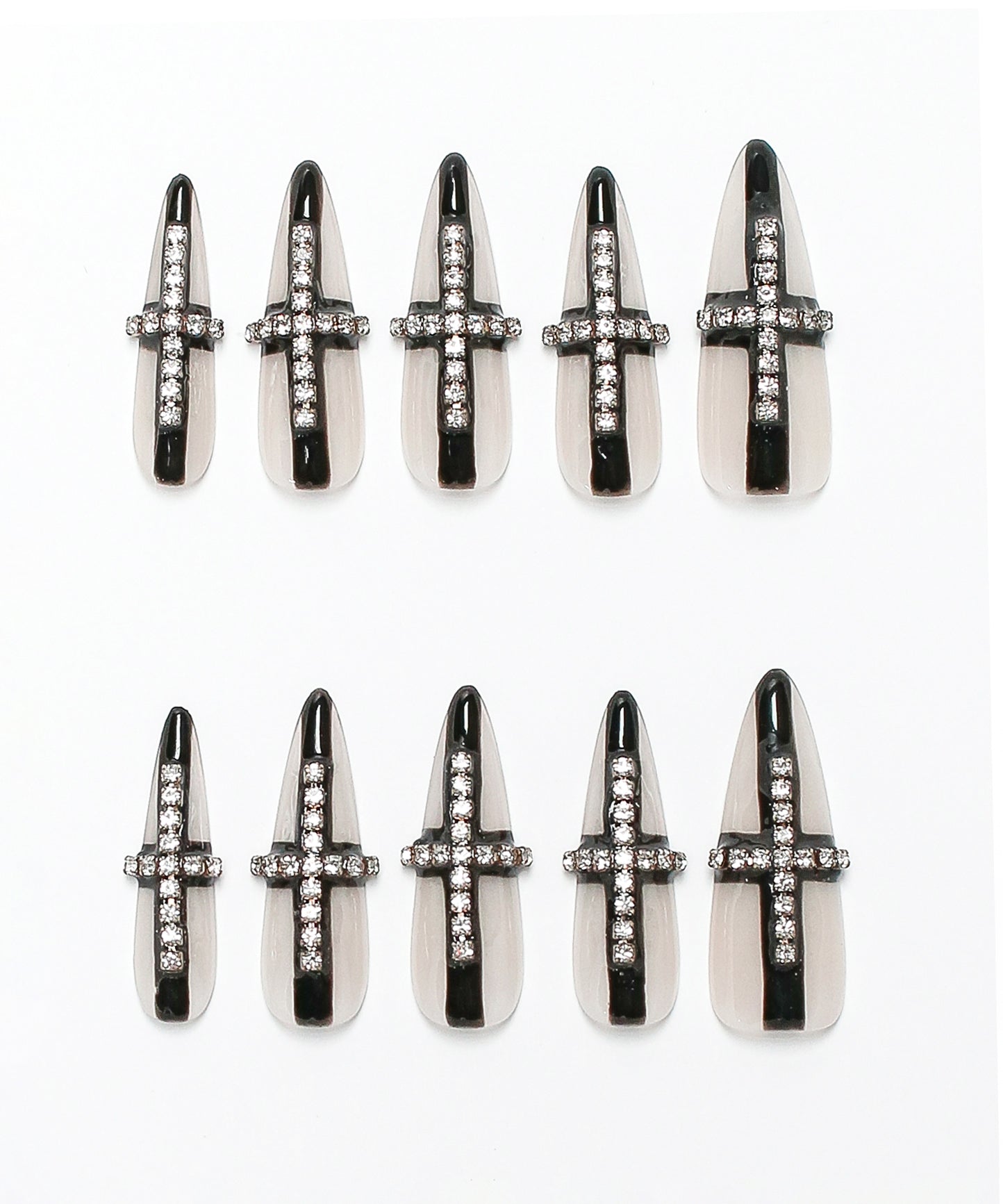 シルバーストーンクロスラインブラックシアースティレットネイルチップ／silverstone cross line black sheer stiletto nail tips