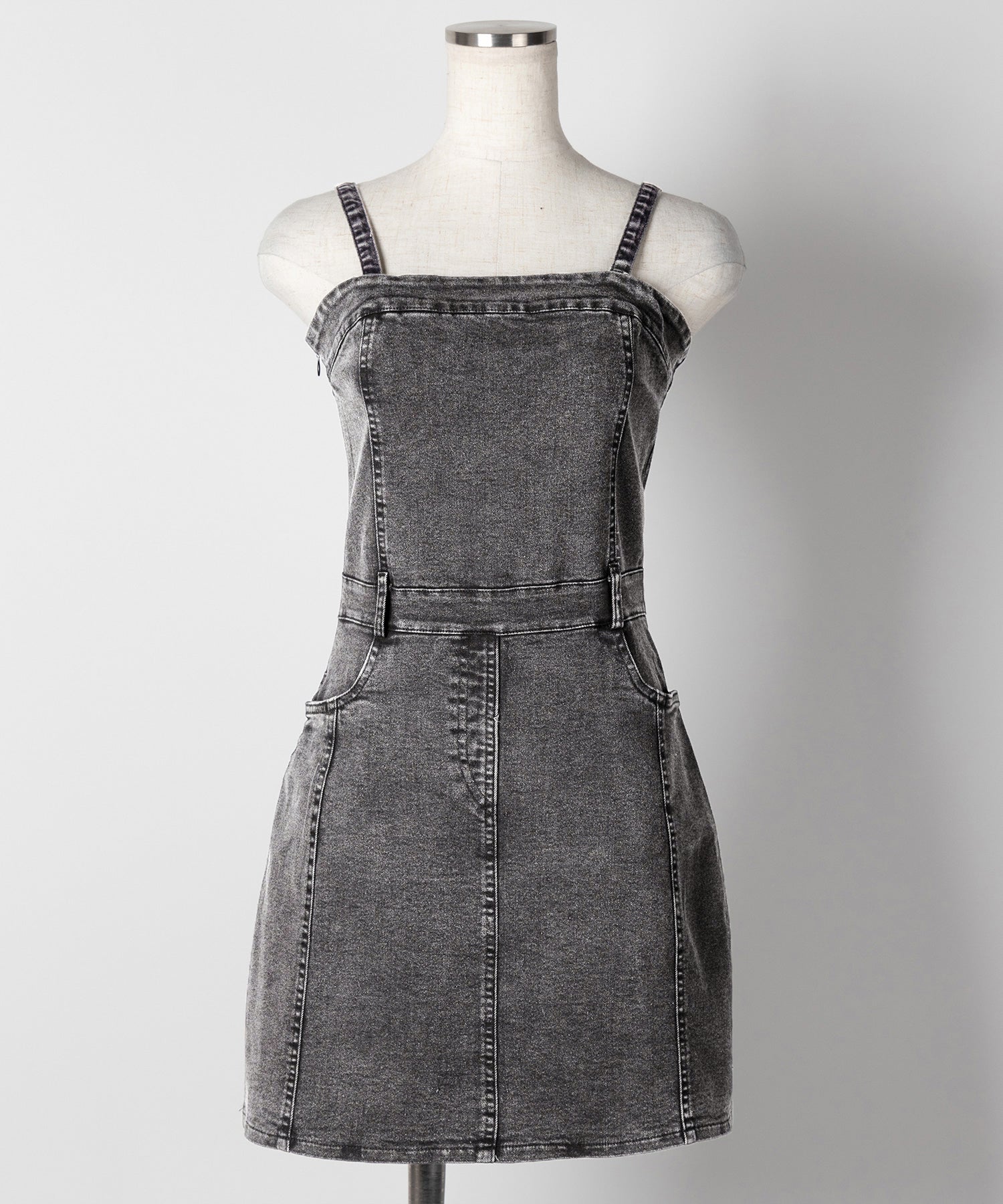 【 ２color 】ウォッシュデニムハイウエストミニキャミワンピース ／ wash denim high waist mini cami onepiece