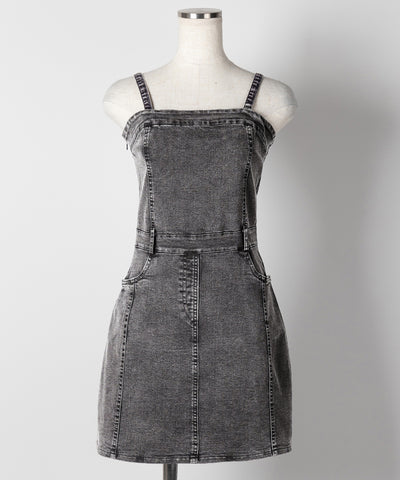【 ２color 】ウォッシュデニムハイウエストミニキャミワンピース ／ wash denim high waist mini cami onepiece
