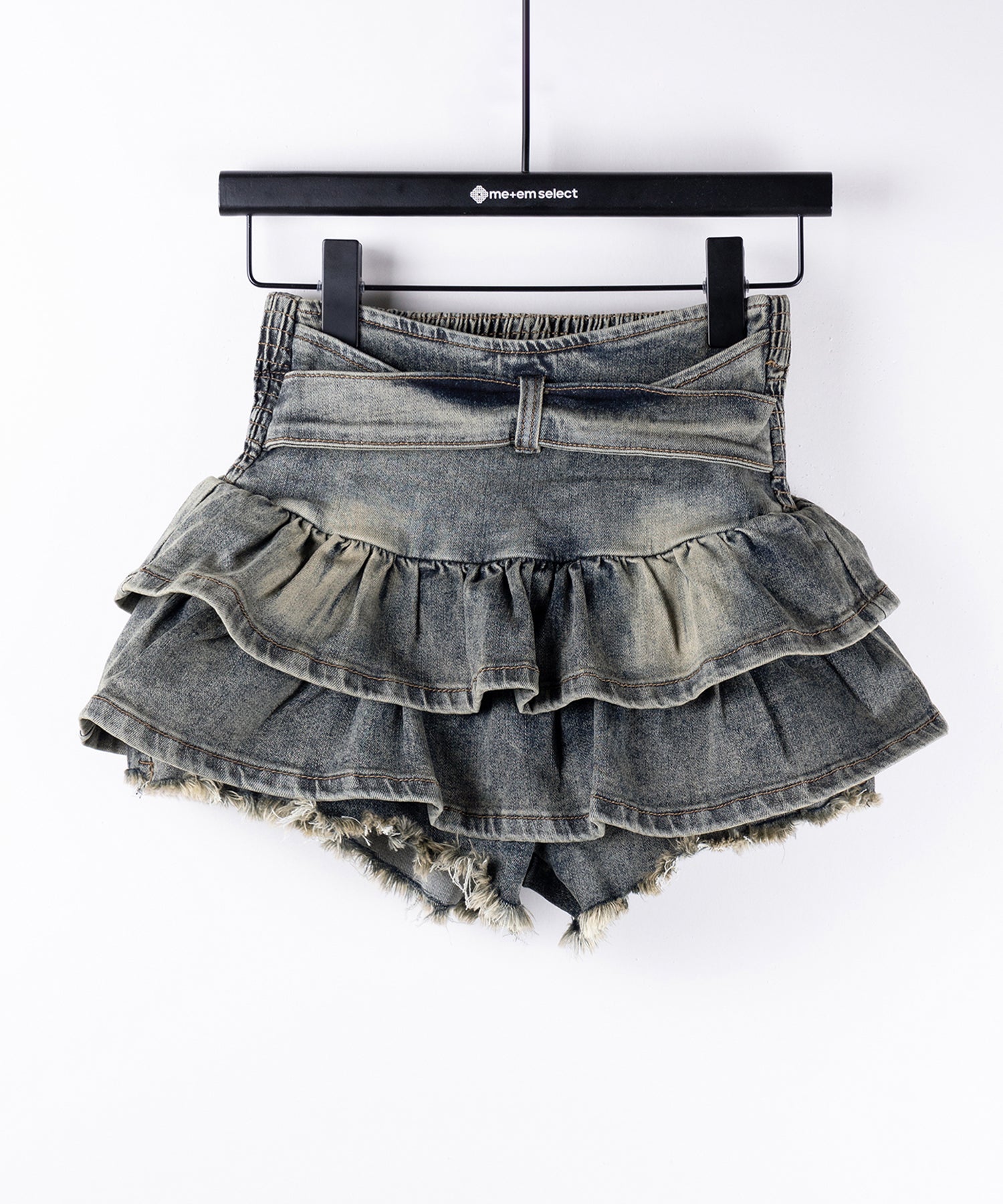 【 ２color 】ベルテッドフリルヴィンテージデニムミニスカパン ／ Belted frill vintage denim mini skirt pants