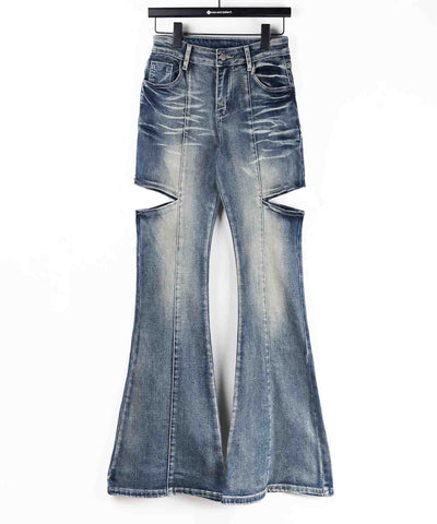 【 ２color ／ ３size 】カットアウトヴィンテージストレッチフレアデニム ／ cutout vintage stretch flare denim