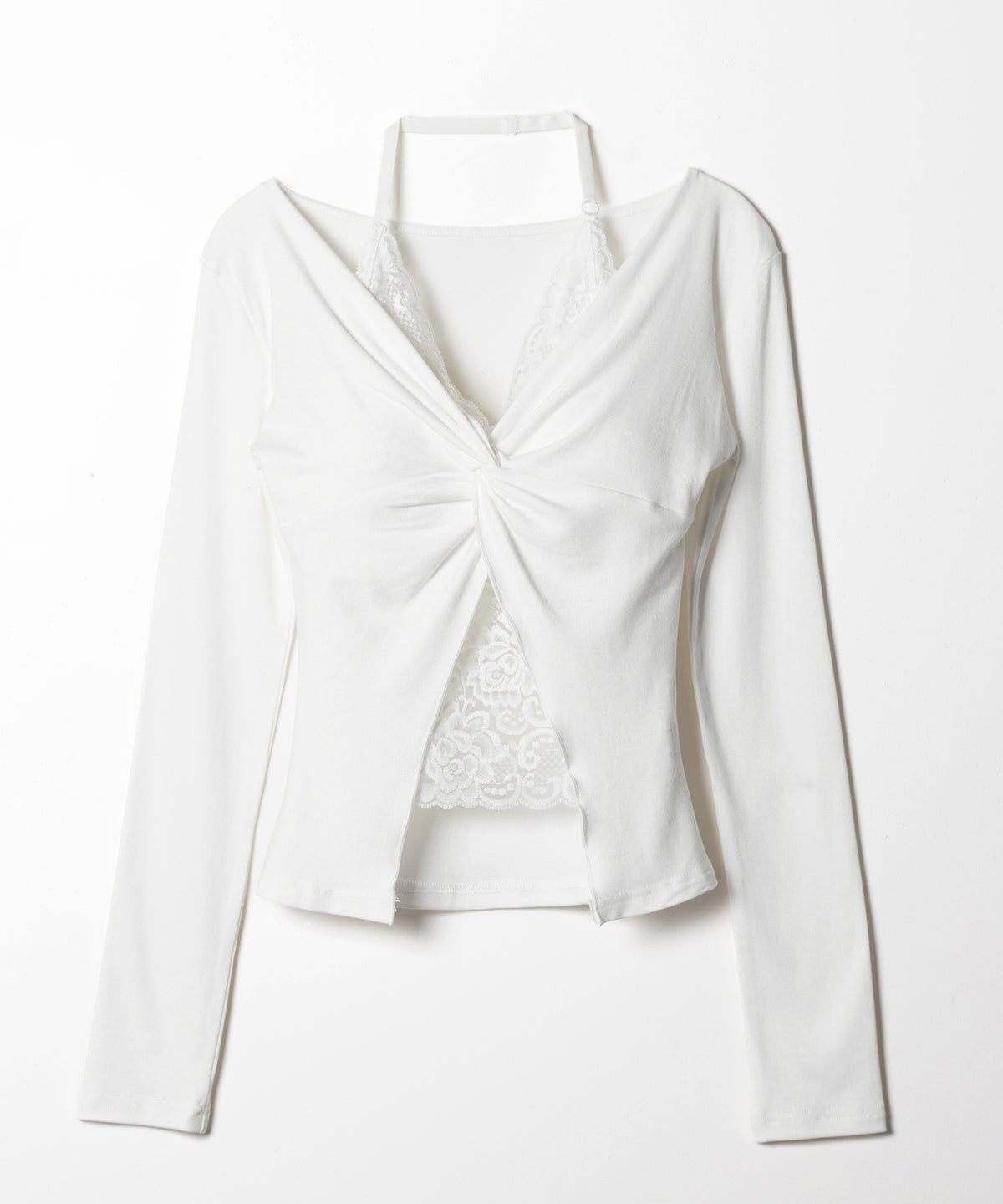 レースレイヤードクロスデザイン長袖Ｔシャツ ／Lace-layered cross design long-sleeved T-shirt