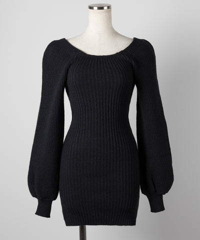 【 ２color 】スクエアネックリブニットミニワンピース ／ square neck rib knit mini one piece