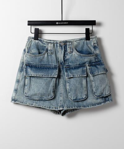 ３ポケットカーゴデニムミニスカートパンツ ／ 3-pocket cargo denim mini skirt pants