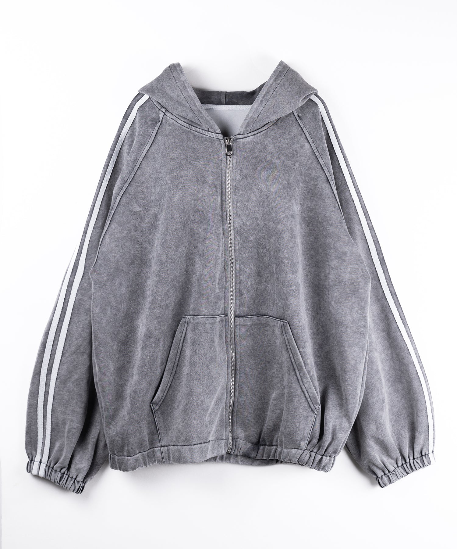 ピグメントヴィンテージ加工サイドラインジップアップパーカー ／ Pigment vintage side line zip-up hoodie
