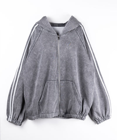 ピグメントヴィンテージ加工サイドラインジップアップパーカー ／ Pigment vintage side line zip-up hoodie