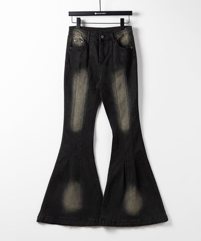 【４size 】ヴィンテージライクストレッチブラックフレアデニム ／ vintage like stretch black flare denim