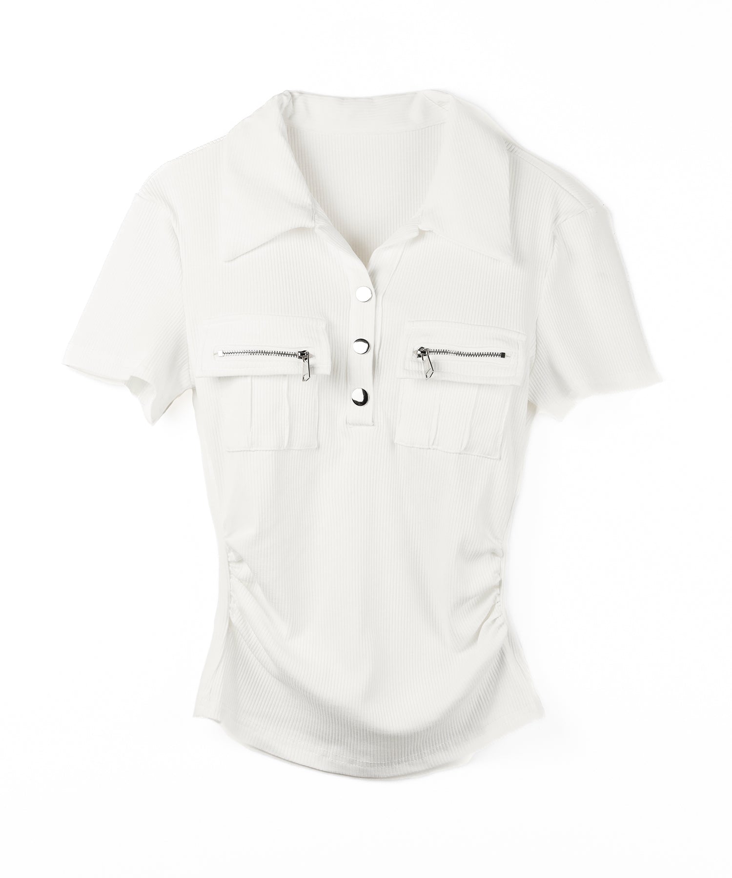 アウトポケットポロネックリブカットソートップス ／ out pocket polo neck rib cutsew tops