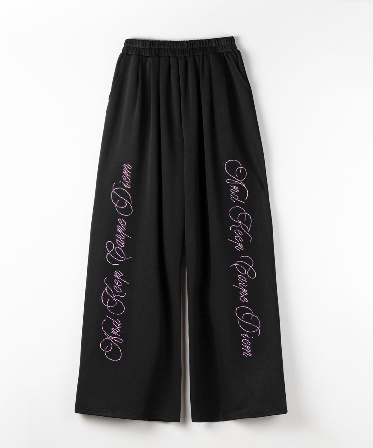 【 セットアップ可能 】ラインストーンロゴワイドスウェットパンツ ／ Rhine stone logo wide sweatpants
