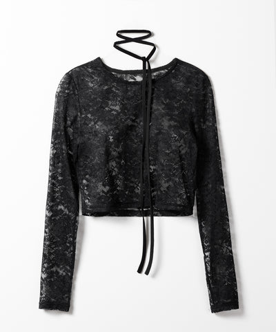 【 ２color 】ストラップリボンショートレーストップス ／ strap ribbon short lace tops