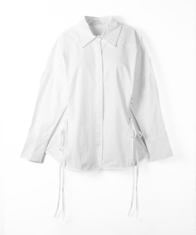 レースアップサイドリボンスリムラインシャツ ／ lace up side ribbon slim line shirt