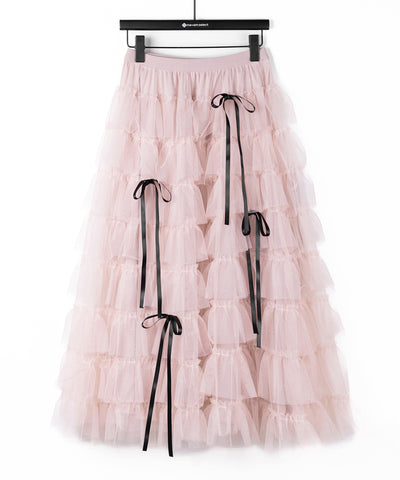 【 新色ピンク追加！／５color 】ストラップリボンバレエコアチュールスカート ／strap ribbon ballet core tulle skirt