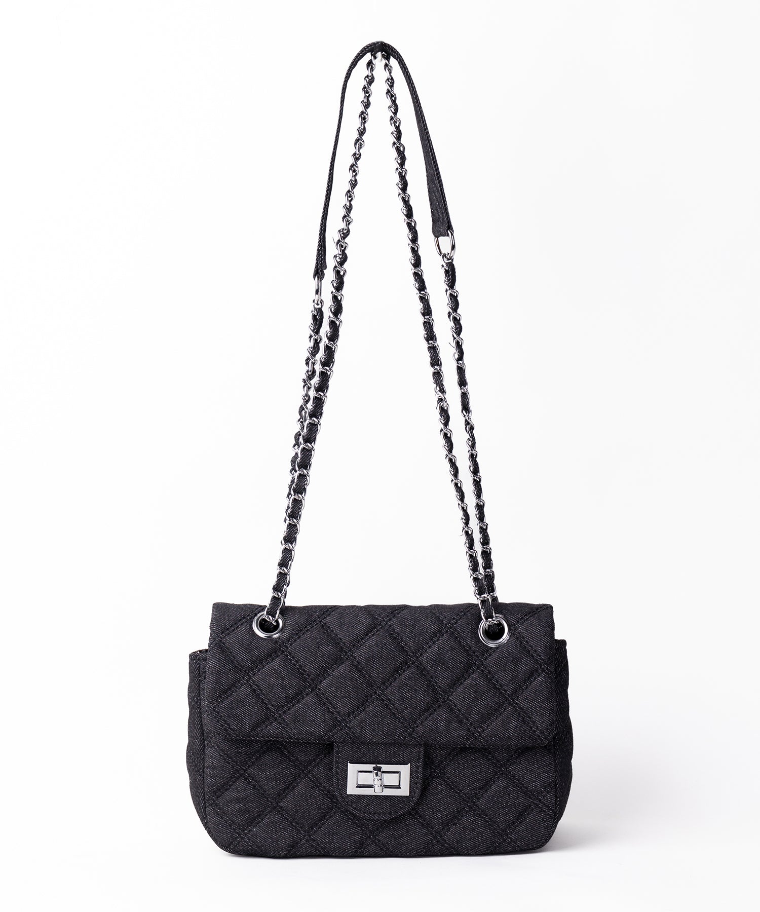 【２WAY 】キルティングチェーンデニムフラップショルダーバッグ ／ quilting chain denim flap shoulder bag