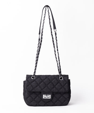 【２WAY 】キルティングチェーンデニムフラップショルダーバッグ ／ quilting chain denim flap shoulder bag