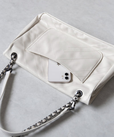 【 ３color 】２WAY チェーンフェイクレザーフラップショルダーバッグ ／ 2WAY chain fake leather flap shoulder bag