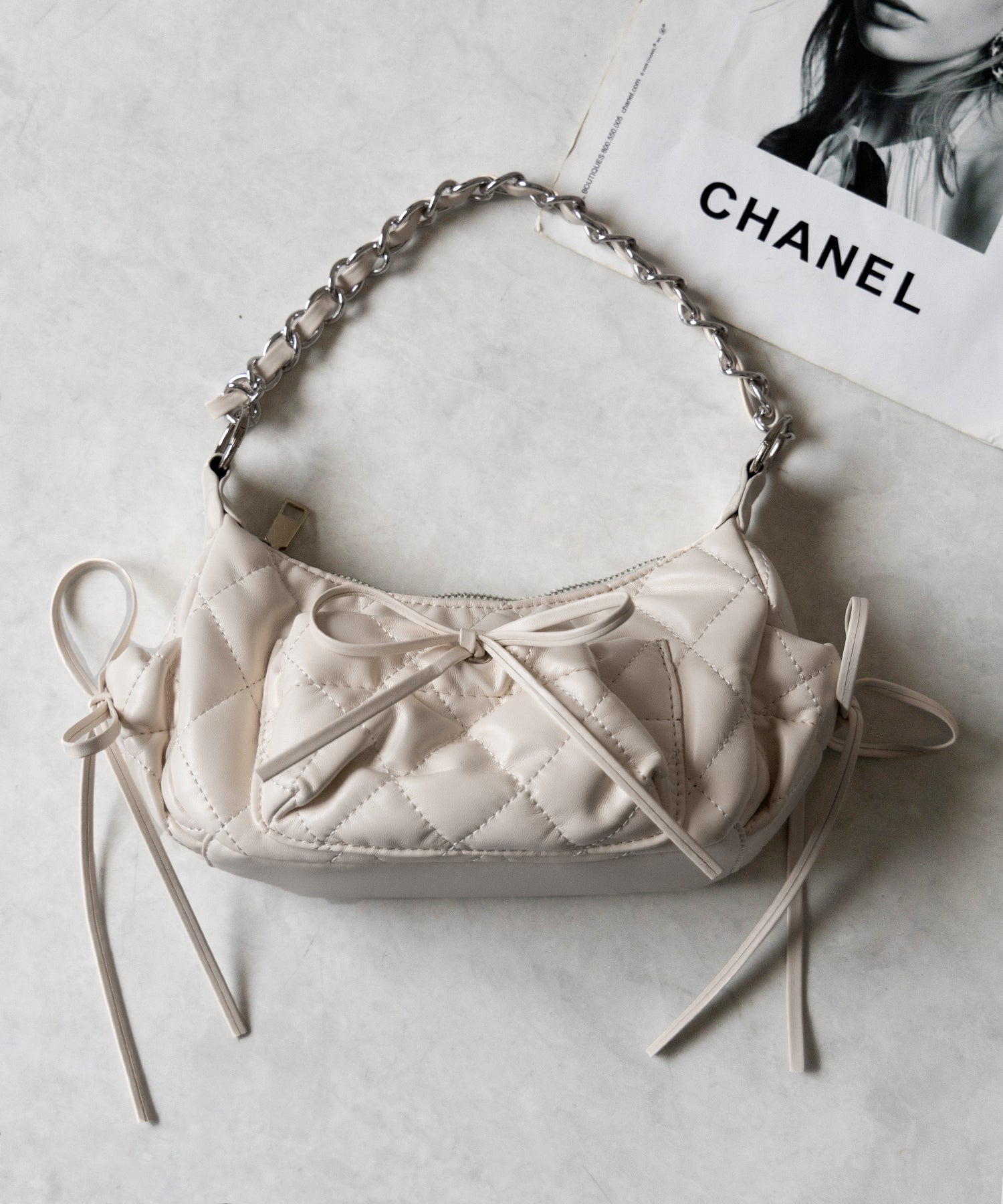 【 ３color ／２WAY 】ストラップリボンキルティングチェーンショルダーバッグ ／ strap ribbon quilted chain shoulder bag