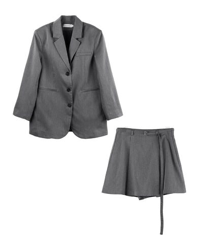 【 セットアップ 】オーバーサイズテーラードジャケット ＆ ハイウエストミニスカパン SET ／ oversize tailored jacket & high waist mini skirt pants SET