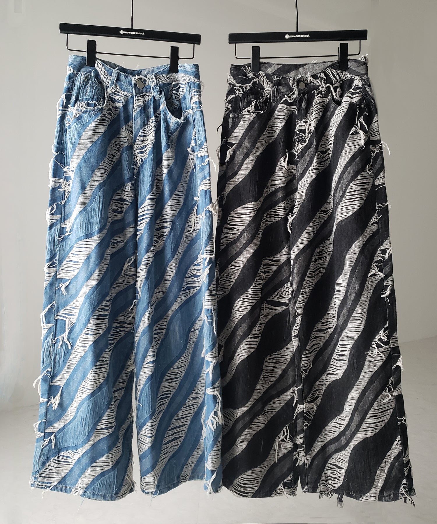 【 ２color ／ ４size 】バイカラーカットフリンジダメージワイドデニム ／ bicolor cut fringe damaged wide denim