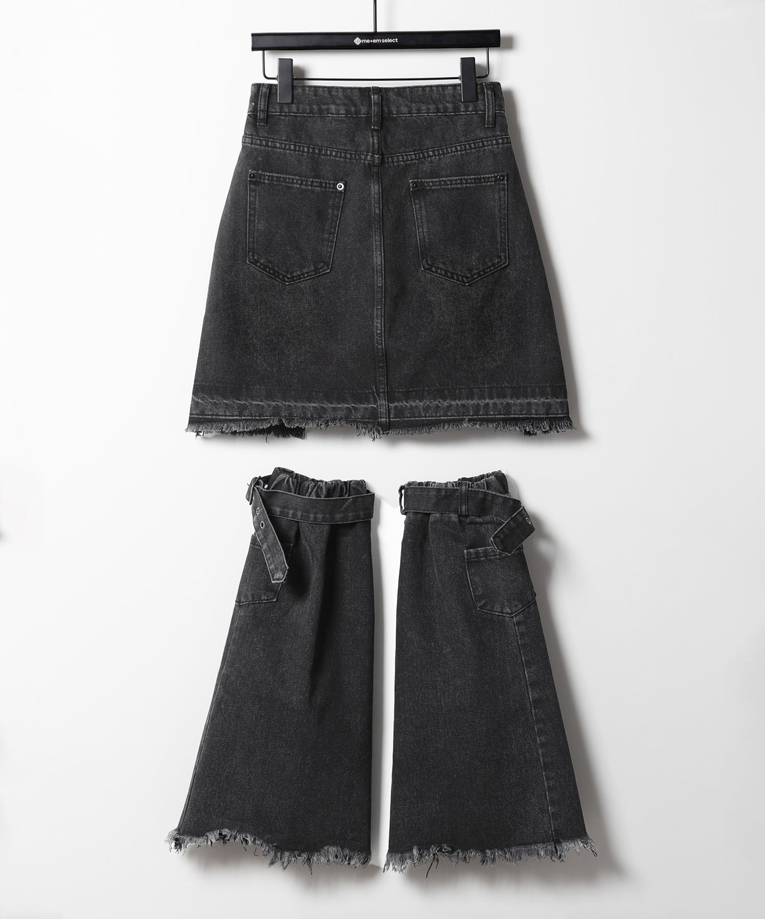 【 ２点セット 】ヴィンテージブラックダメージデニムミニスカート ＋ デニムレッグカバー SET