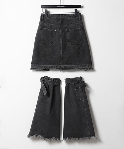 【 ２点セット 】ヴィンテージブラックダメージデニムミニスカート ＋ デニムレッグカバー SET