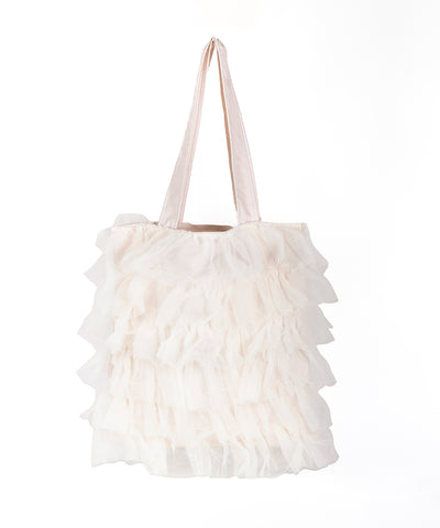 【 3color ／ A4収納可 】チュールフリルスクエアトートバッグ ／ tulle frill square tote bag