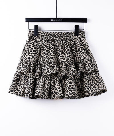【 無地 or レオパードから選べる ／ インパン裏地付 】コーデュロイティアードフリルミニスカート ／ corduroy tiered frill mini skirt