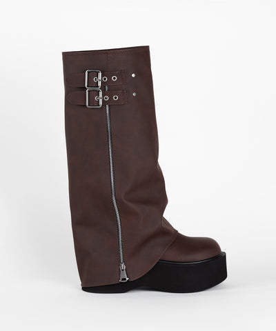 【 ２color 】ベルテッドヴィンテージ厚底カバーロングブーツ ／belted vintage platform cover long boots