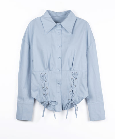 ダブルレースアップリボンシャツ ／ double lace up ribbon shirts