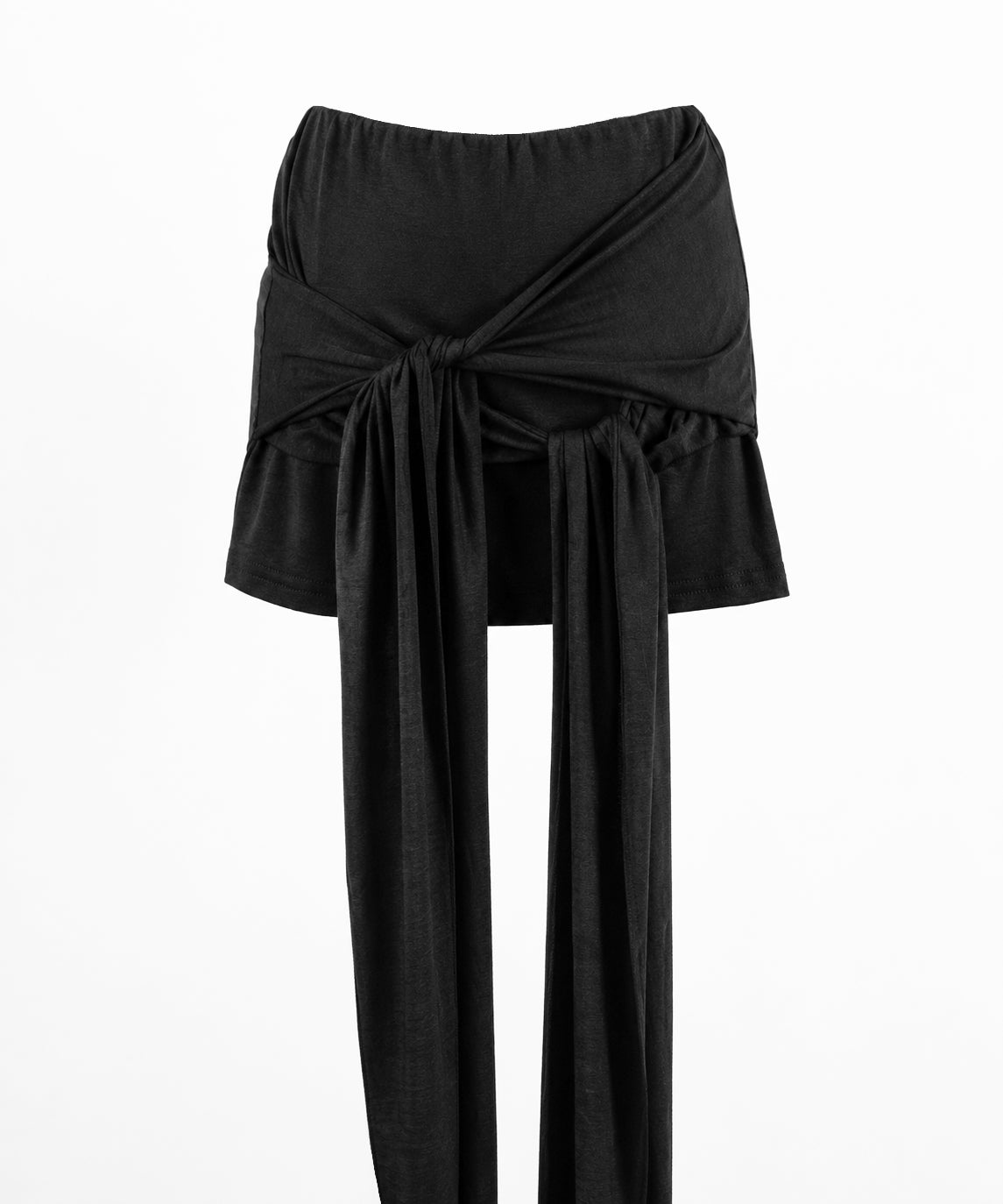 ダブルレイヤードリボンドレープミニスカパン ／ double layered ribbon draped mini skirt pants