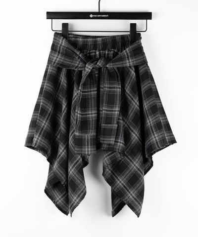 【 選べる２素材／インナーパンツ裏地付 】シャツレイヤードチェックミニスカート ／ shirt layered check mini skirt