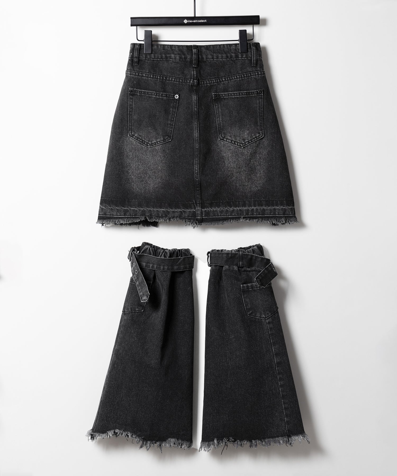 【 ２点セット 】ヴィンテージブラックダメージデニムミニスカート ＋ デニムレッグカバー SET