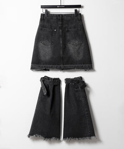 【 ２点セット 】ヴィンテージブラックダメージデニムミニスカート ＋ デニムレッグカバー SET