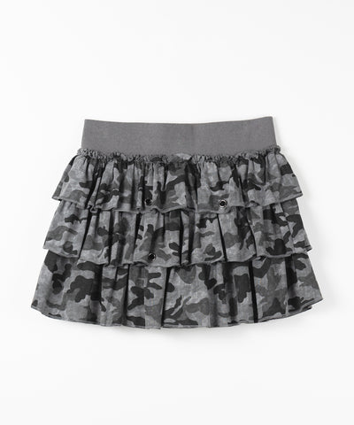 【 インパン裏地付 】ヴィンテージカモフラ迷彩フリルミニスカート ／ vintage camouflage frill mini skirt